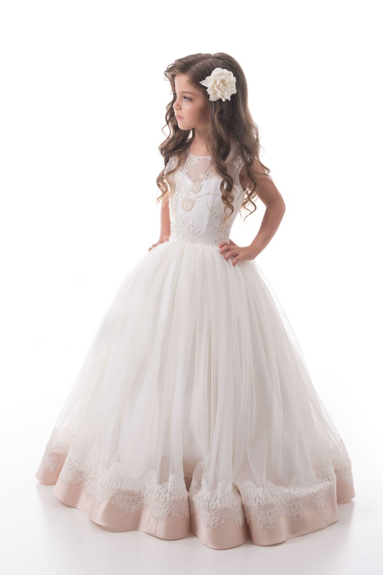 A Line Scoop Tulle With Beads And Applique Flower Girl Dresses
