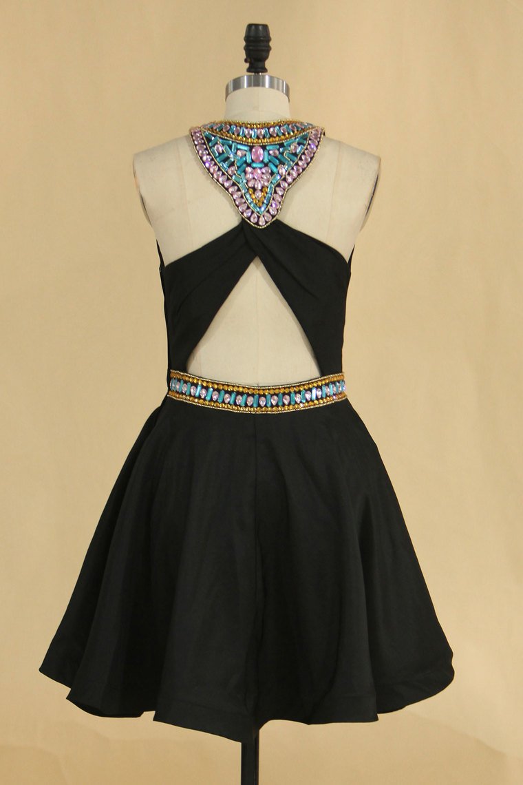 Scoop Homecoming Dresses A Line Elastic Satin With Beading