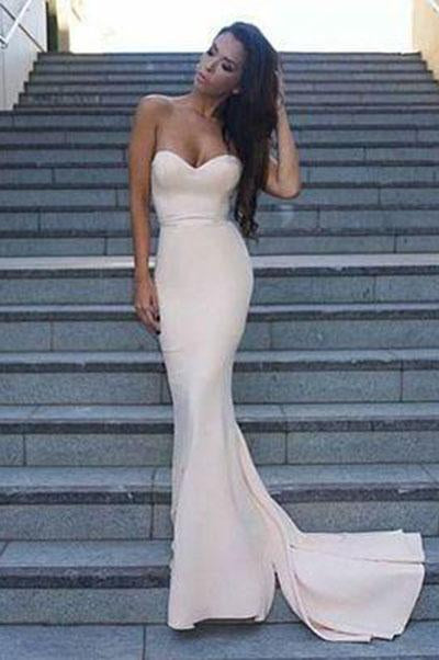 Sweetheart Strapless Prom Dresses Simple Long Mermaid Satin Evening Gowns WK116