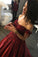 Burgundy Prom Dress Satin Ball Gown Off-The-Shoulder With Applique