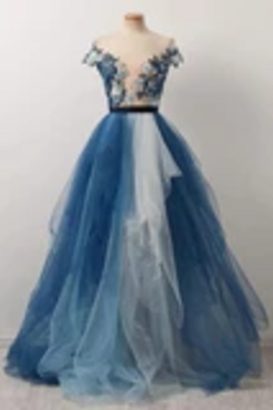 Gorgeous Off The Shoulder Gradient Prom Dress With Appliques/Mesh