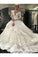 A Line Ivory Deep V-Neck Long Sleeves Lace Appliques Chapel Train Tiered Wedding Dress WK232