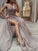 Charming A Line V Neck Open Back High Split Grey Lace Long Beads Long Prom Dresses WK213