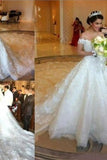 Amazing Off The Shoulder Ivory Lace Tulle Long Wedding Dresses Bridal Dresses