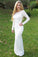 Elegant Long Sleeves Sheath Open Back Ivory Lace Long Prom Dresses