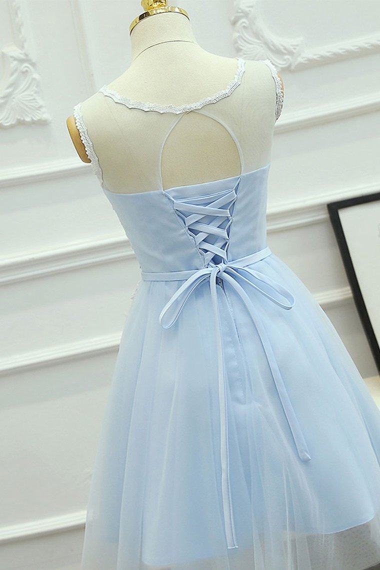 Homecoming Dresses Scoop Tulle With Applique And Sash A Line