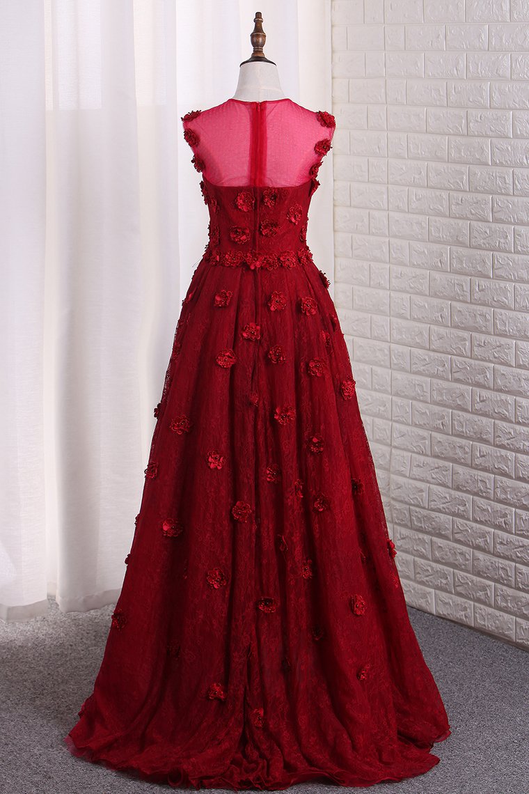 Sweetheart Lace Asymmetrical Prom Dresses With Handmade Flowers