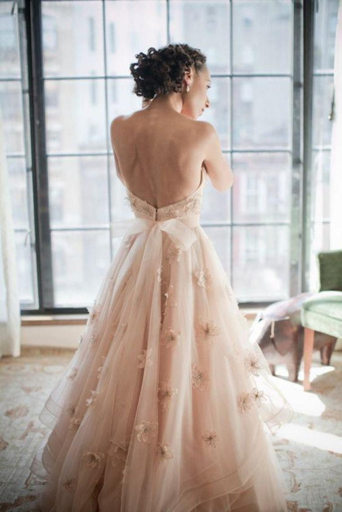 Pretty Sweetheart Long Open Back Wedding Dresses Charming Bridal Dresses