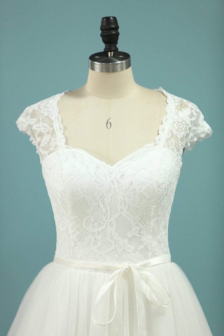 A Line Wedding Dresses Off The Shoulder Tulle With Applique And Sash