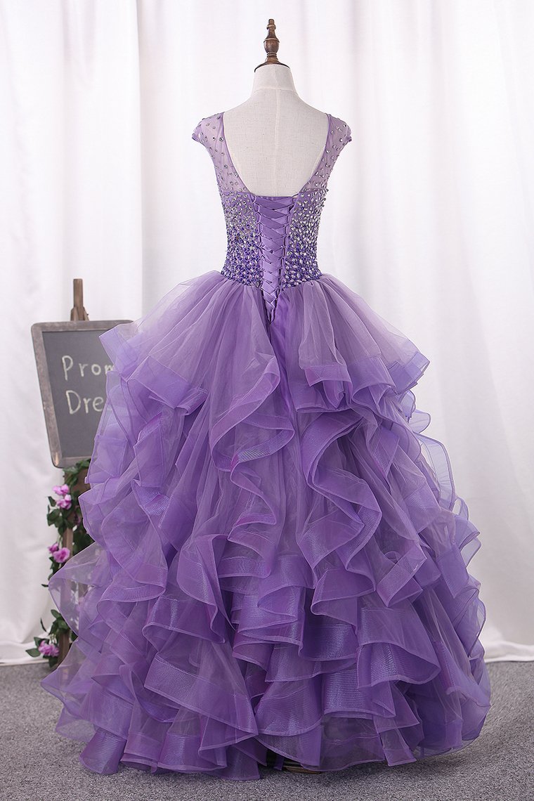 Ball Gown Scoop Beaded Bodice Tulle Quinceanera Dresses Floor Length