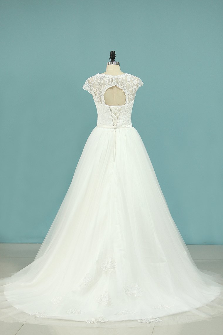 A Line Wedding Dresses Off The Shoulder Tulle With Applique And Sash