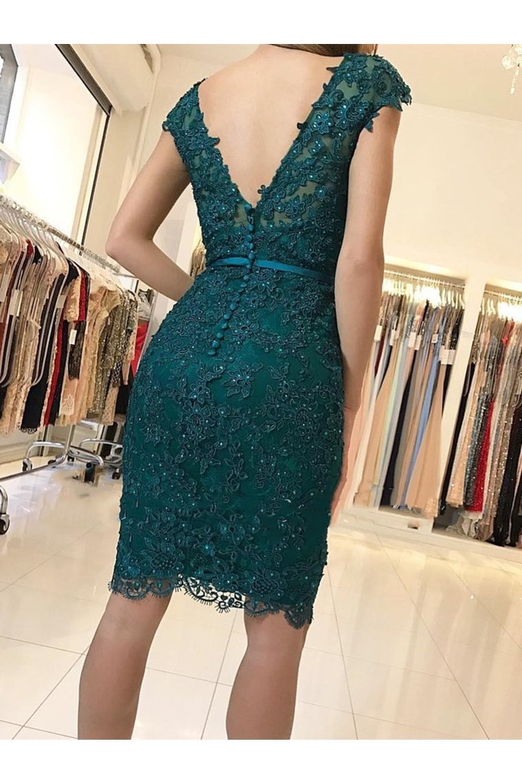 Cap Sleeves Lace Prom Dresses Homecoming Formal Dresses Sheath