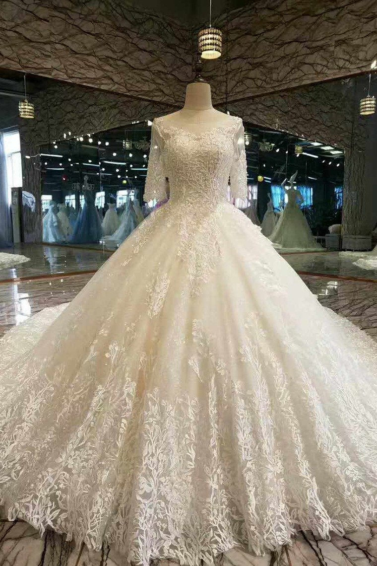 Marvelous Wedding Dresses A Line With Beading Royal LuxuryTrain Mid-Length Sleeves