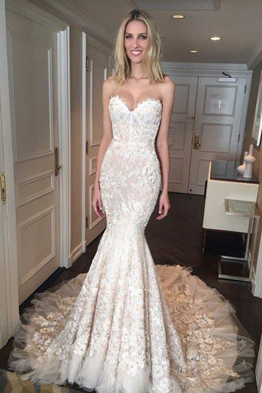 Gorgeous Mermaid Sweetheart Court Train Tulle Wedding Dresses with Appliques Lace WK275