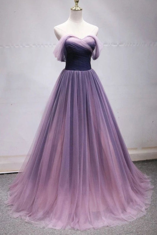 Off The Shoulder Tulle Long Prom Dresses, Princess Formal Gown