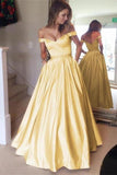 Off The Shoulder Yellow Long Zipper Back Beautiful Prom Dresses
