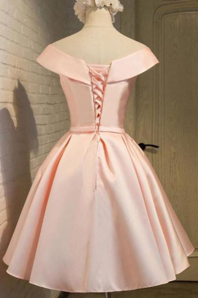 Off The Shoulder A Line Homecoming Dresses Satin With Sash
