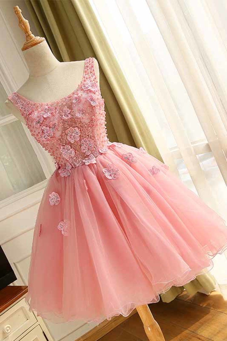 2024 A Line Scoop Homecoming Dresses Tulle With Applique And Beads