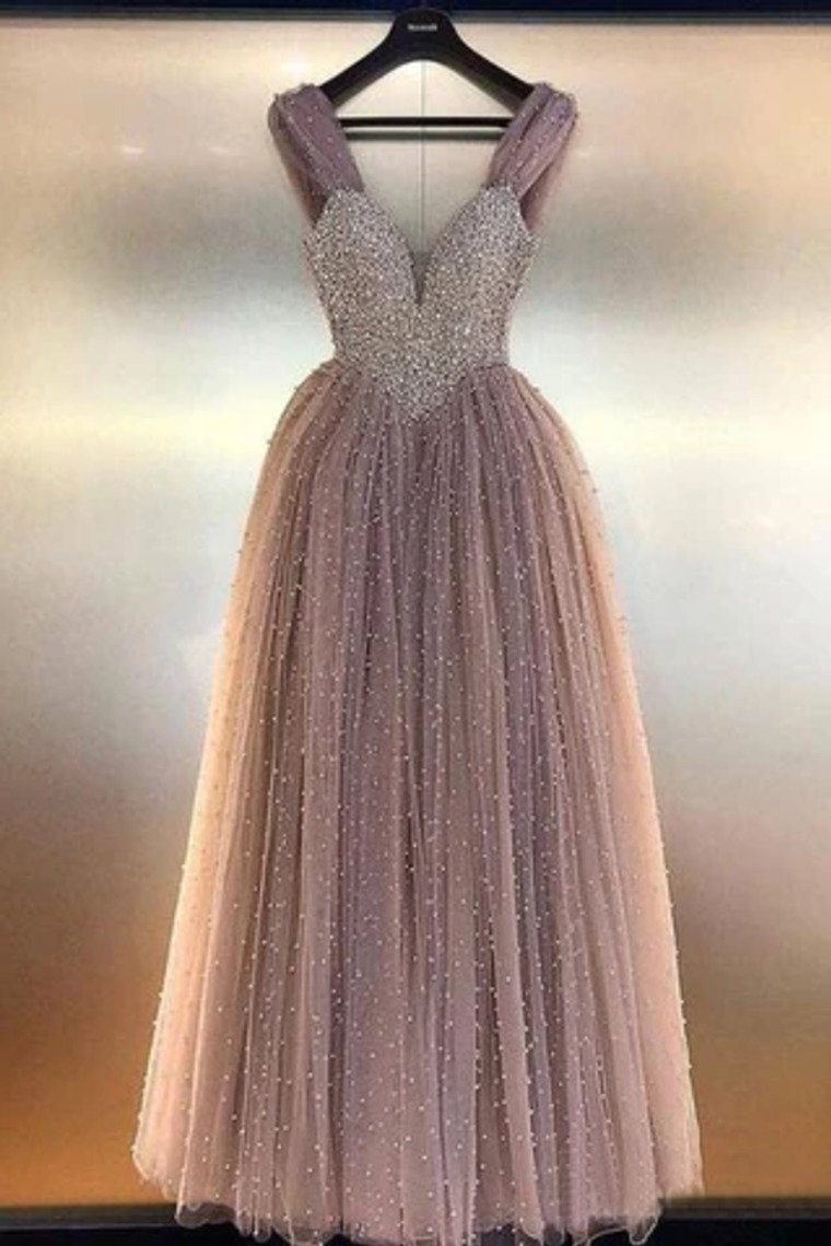 Prom Dresses A Line Tulle With Beading Bodice Floor Length