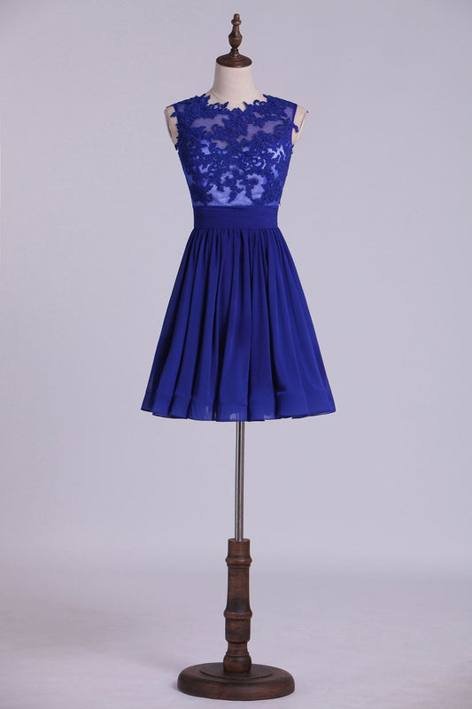 Hot Selling Homecoming Dresses Scoop A-Line Short/Mini Chiffon Dark Royal Blue