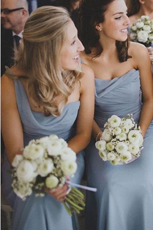 One Shoulder Dusty Blue Long A-line Sleeveless Chiffon Cheap Popular Bridesmaid Dresses WK518