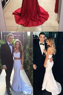 Fabulous Two Piece Red Halter Sleeveless Sweep Train with Beading Prom Dresses WK730