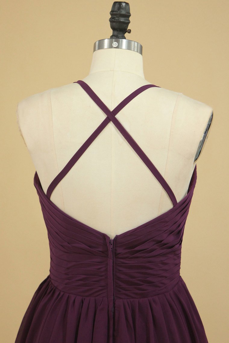 Open Back Spaghetti Straps A Line Bridesmaid Dresses Chiffon