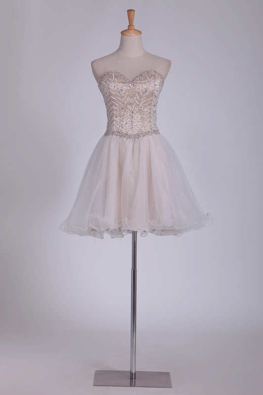 Homecoming Dresses A Line Sweetheart Beaded Bodice Tulle Mini