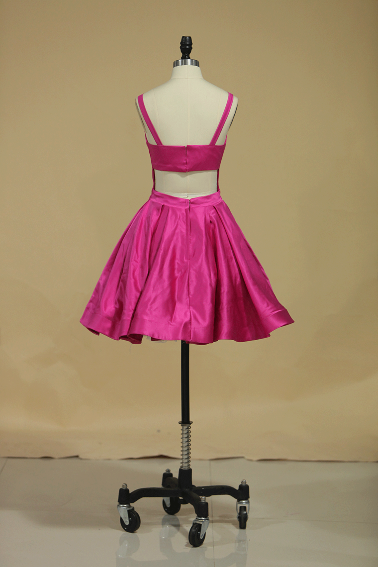 Sexy Back Straps Homecoming Dresses A Line Satin Fuchsia