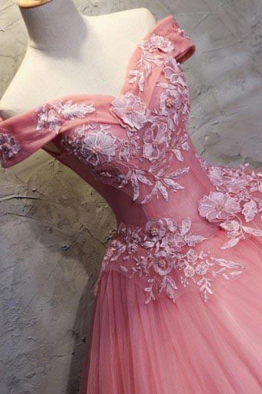 Ball Gown Off-the-Shoulder Watermelon Tulle Sweetheart Cheap Wedding Dresses with Appliques WK271