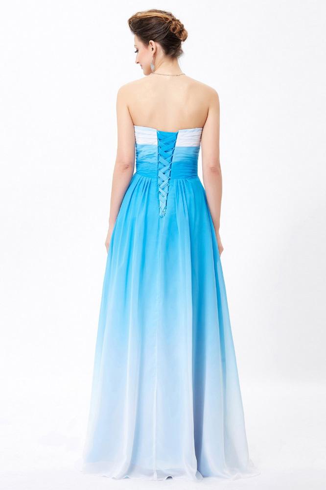 Ombre Spaghetti Straps A-Line Chiffon Blue Lace up Sweetheart White Prom Dresses WK360