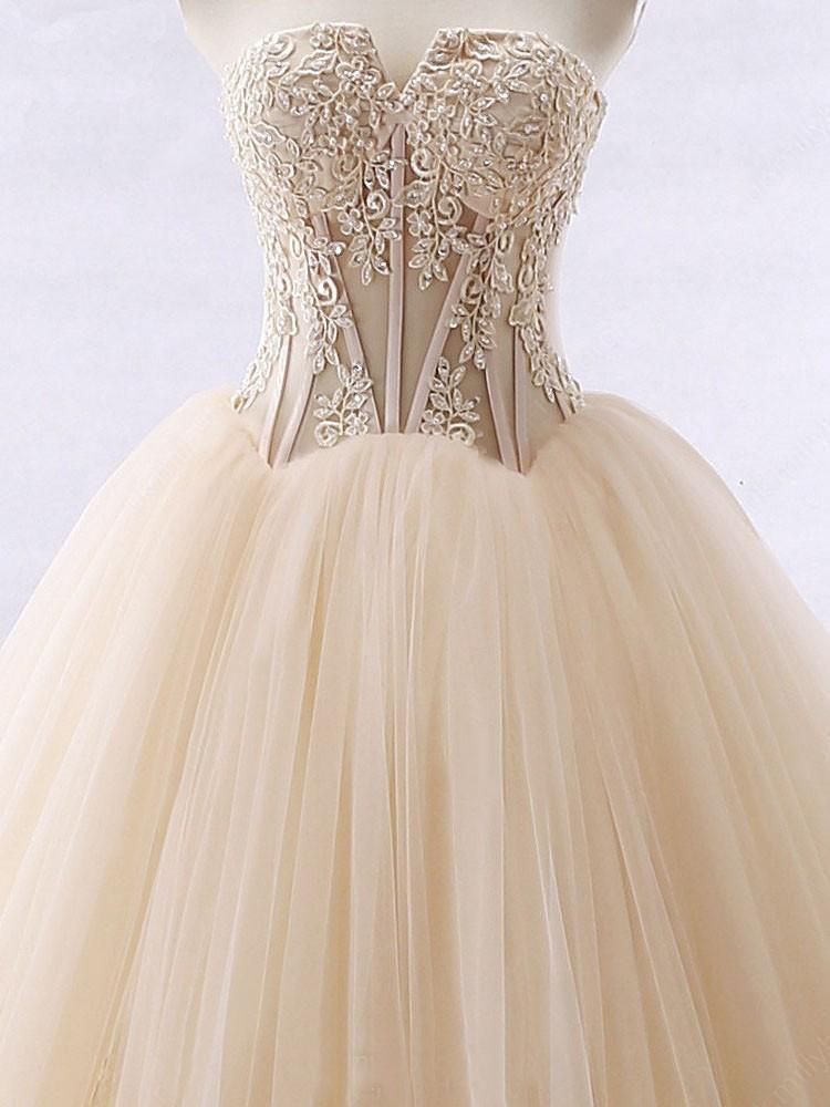 Chic Ball Gowns Strapless Sweetheart Tulle Lace up Modest Cheap Lace Long Prom Dresses WK326