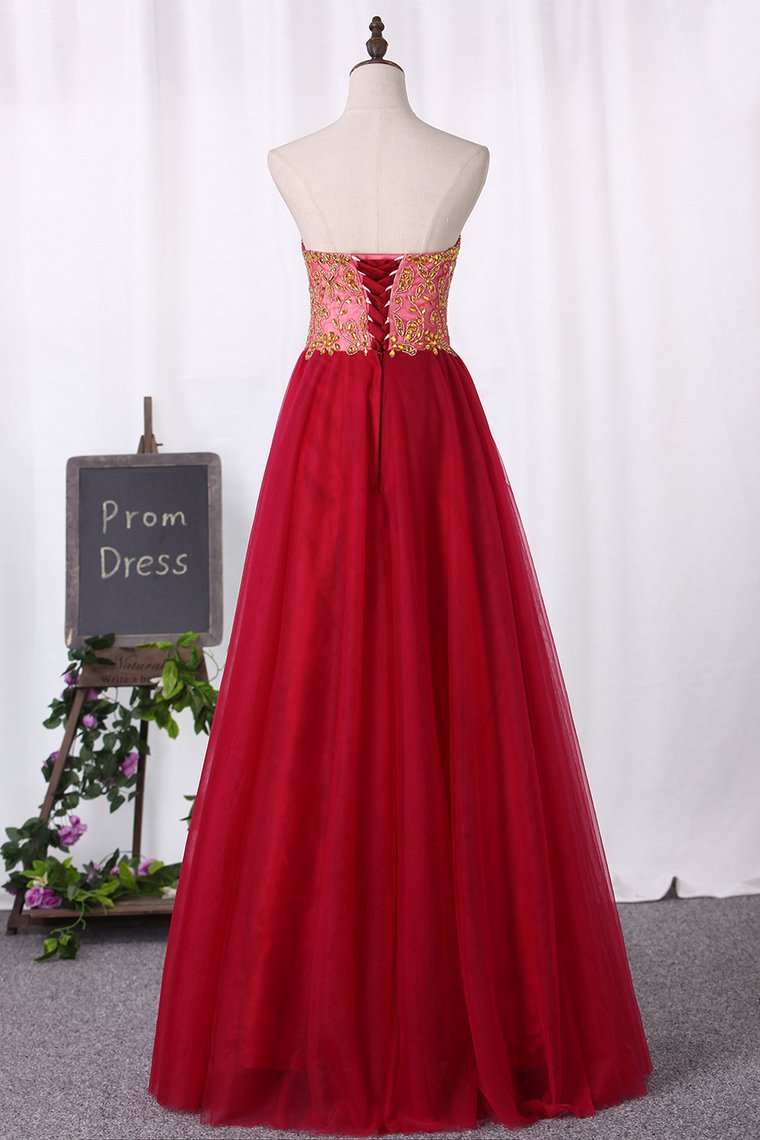 A Line Sweetheart Tulle With Beading Floor Length Prom Dresses