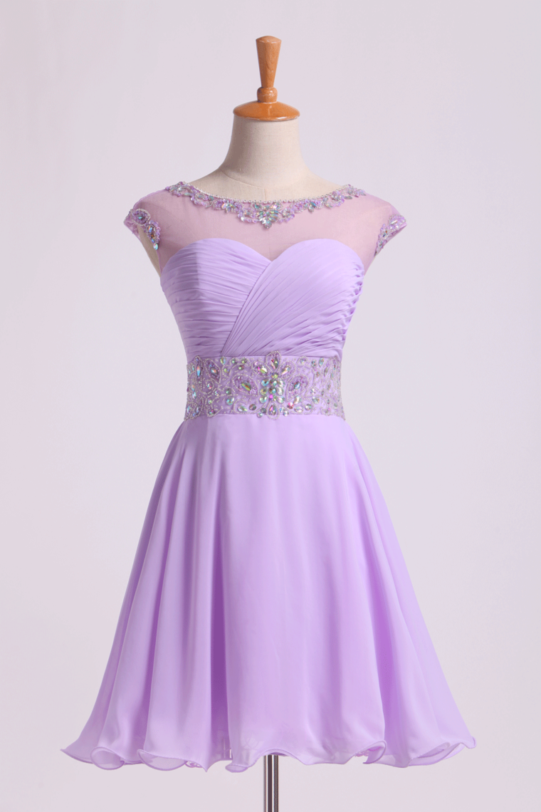 Homecoming Dresses Scoop A Line Beaded Neckline&Waistline Short/Mini Chiffon