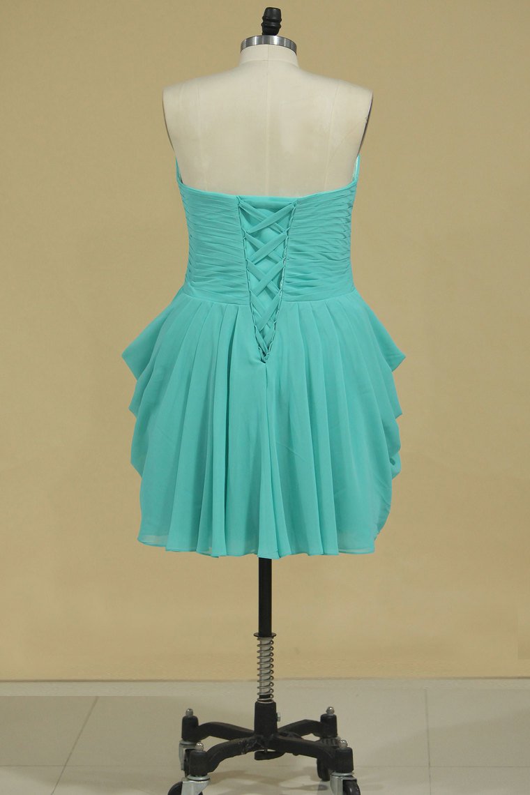 A Line Ruched Bodice Homecoming Dresses Chiffon Mini