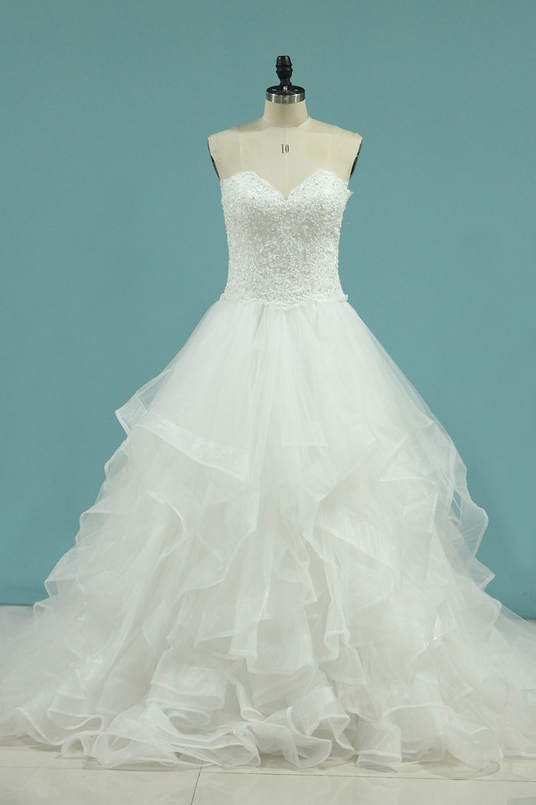 A Line Sweetheart Wedding Dresses With Applique And Beads Tulle