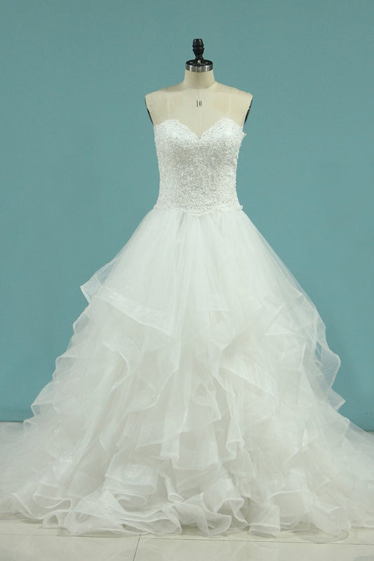 A Line Sweetheart Wedding Dresses With Applique And Beads Tulle