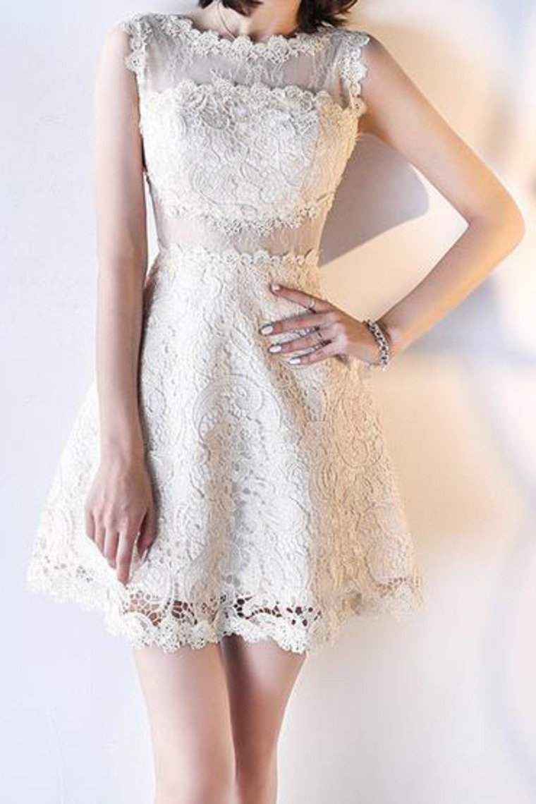 Homecoming Dresses A Line Scoop Lace Short/Mini Zipper Up