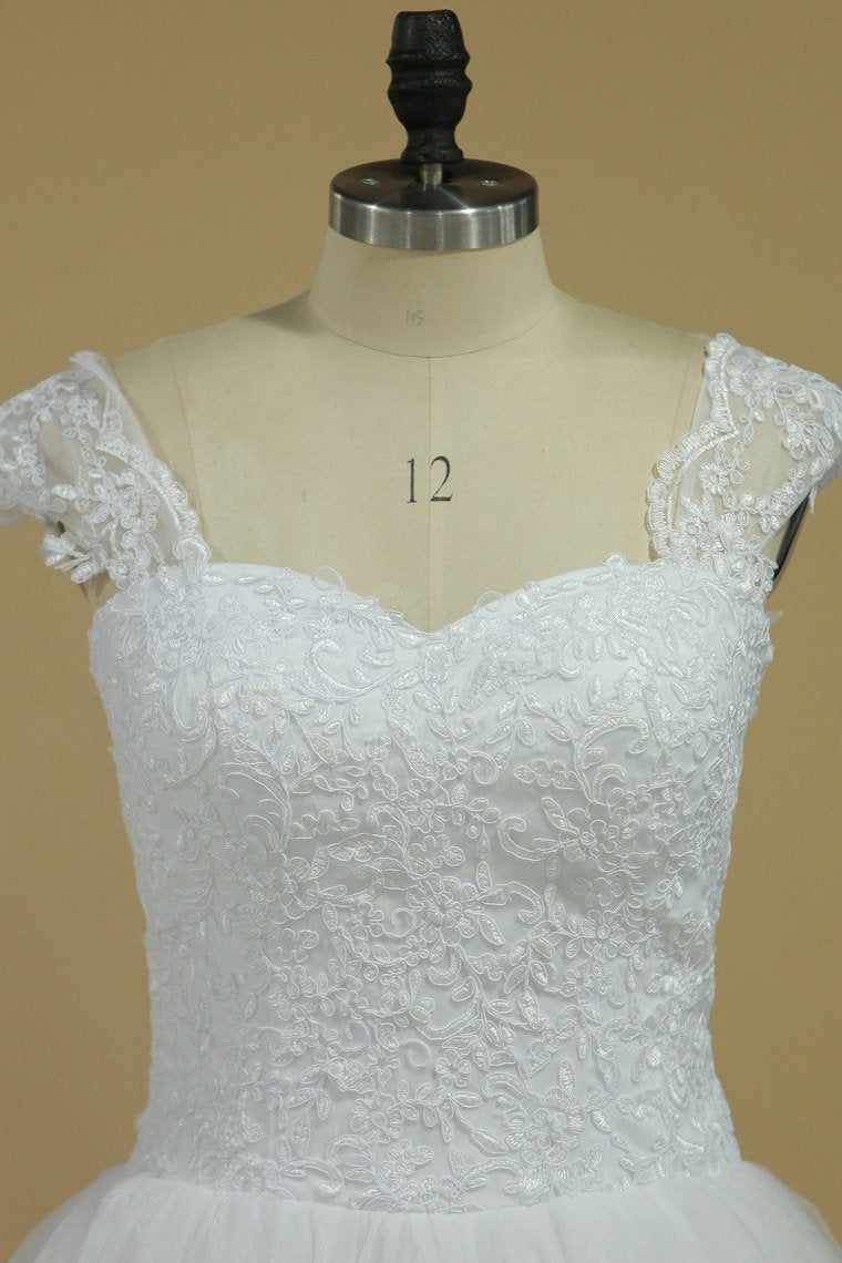 A Line Wedding Dresses Cap Sleeve With Applique Tulle