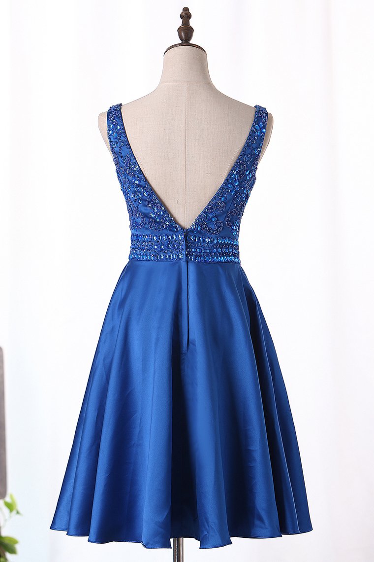 Homecoming Dresses V Neck Beaded Bodice Above Knee Length A Line