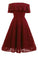 A Line Lace Strapless Off the Shoulder Burgundy Vintage Knee Length Homecoming Dress WK688