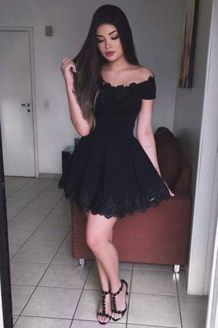 Homecoming Dresses A-Line Off-The-Shoulder Black Lace