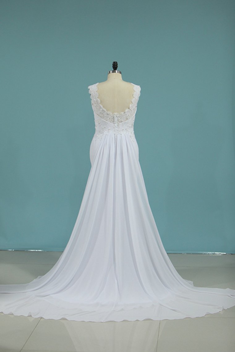 A Line Scoop Chiffon With Applique Wedding Dresses Court Train