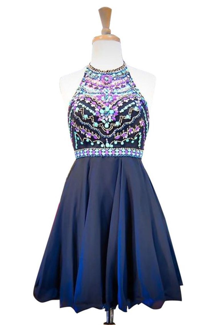 Homecoming Dresses A Line Scoop Beaded Bodice Chiffon