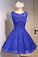 Blue Knee Length Homecoming Dresses with Beads Straps Short Prom Dresses WK803