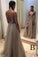Pretty Deep V-Neck Long Beading Tulle A-Line Gray Prom Dresses