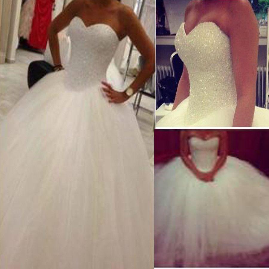 Cute Sweetheart A-line Strapless Beaded Tulle Ball Gown Wedding Party Dresses WD0185