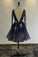 A Line Navy Blue Long Sleeve Beads Open Back Tulle Short Prom Dress Homecoming Dress WK753
