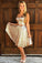 A-Line V-Neck Golden Sleeveless Knee-length Sequins Two Piece Homecoming Dresses WK747
