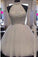 2022 Chic Halter Sexy Open Back White Beading Sleeveless Short Tulle Homecoming Dress WK258